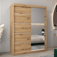 Vevey II Mirrored Wardrobe 2 Sliding Doors 150cm In Artisan Oak