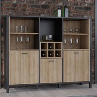 Harbor Wooden Shelving Unit With 3 Doors In Matt Black And Oak