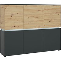 Levy Wooden Sideboard 6 Doors In Platinum Oak With LED