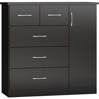 Mack Wooden Sideboard With 1 Door 5 Drawers In Black Gloss Front