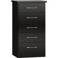 Mack Narrow Wooden Chest Of 5 Drawers With Black Gloss Front