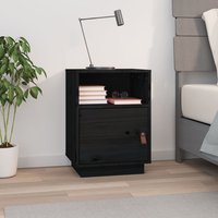 Fruma Pine Wood Bedside Cabinet With 1 Door In Black