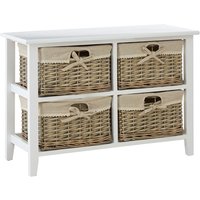 Mesan Wide Wooden Chest Of 4 Woven Willow Drawers In White