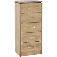 Crieff Narrow Wooden Chest Of 5 Drawers In Oak Effect