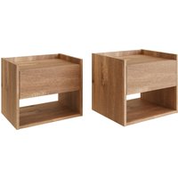 Hever Wall Hung Oak Wooden Bedside Cabinets In Pair