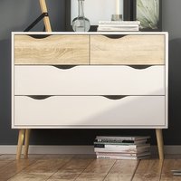 Oklo Wooden Chest Of 4 Drawers In White And Oak