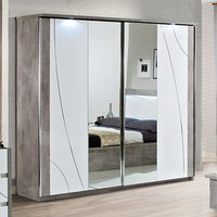 Namilon LED Mirrored Sliding Wardrobe White Grey Marble Effect