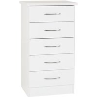 Mack Narrow Oak Wooden Chest Of 5 Drawers With White Gloss Front