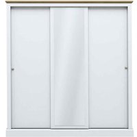 Devan Wooden Sliding Wardrobe With 3 Doors - White And Oak