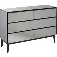 Mouhoun Mirrored Glass Chest Of 6 Drawers In Grey And Black