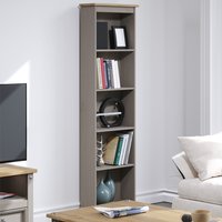 Consett Narrow Wooden Bookcase With 5 Shelves In Grey And Oak