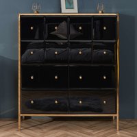 Finback Black Glass Chest Of 12 Drawers With Gold Frame