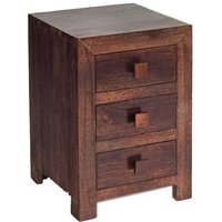 Tivat Mango Wood Bedside Cabinet 3 Drawers In Dark Mahogany