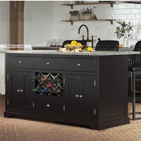 Kavala Grey Granite Marble Top Kitchen Island In Black