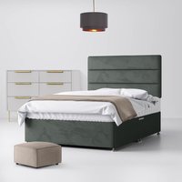 Double - Divan Bed and Cornell Lined Headboard - Dark Grey - Velvet - 4ft6 - Happy Beds