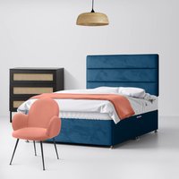King Size - Divan Bed and Cornell Lined Headboard - Deep Blue - Velvet - 5ft - Happy Beds