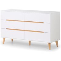 Alicia - 6 Drawer Wide Bedside Table - White/Oak - Wooden - Happy Beds