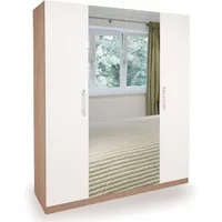 Harmony Hyde White and Oak 4 Door Mirrored Large Wardrobe