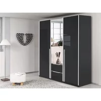 Rauch Esme 136cm Grey and Basalt Glass 3 Door 2 Drawer Mirrored Triple Wardrobe