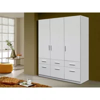 Rauch Kobe 136cm White High Gloss 3 Door 6 Drawer Triple Wardrobe
