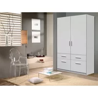 Rauch Kobe 91cm White High Gloss 2 Door 4 Drawer Double Wardrobe