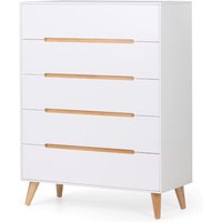 Alicia - 5 Drawer Bedside Table - White/Oak - Wooden - Happy Beds