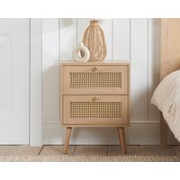 Croxley - 2 Drawer Bedside Table - Oak - Rattan - Wooden - Happy Beds