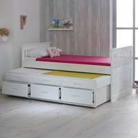 Captains - Single - High Foot-End Guest Bed - Storage and Underbed Trundle - White - Wooden - 3ft - Happy Beds