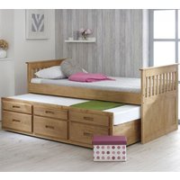 Captains - Single - High Foot-End Guest Bed - Storage and Underbed Trundle - Waxed Pine - Wooden - 3ft - Happy Beds