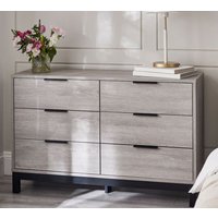 Bali – 6-Drawer Wide Chest of Drawers – Grey Oak – Wooden - Happy Beds