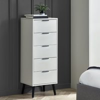 Alba – 5-Drawer Narrow Chest of Drawers – Silk Grey – Lacquered MDF - Happy Beds