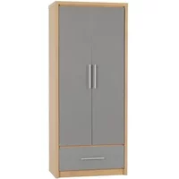 Seconique Seville Grey High Gloss and Oak 2 Door 1 Drawer Wardrobe