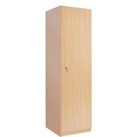 One Door Locker In Beech MFC With One Fixed Shelf, Two Coat Hooks And Key Lock