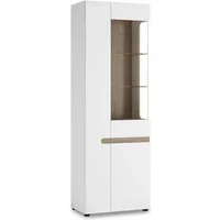 Furniture To Go Chelsea White High Gloss and Truffle Oak Tall Glazed Narrow Display Cabinet LHD