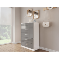 Birlea Lynx 5 Drawer Chest White and Grey Drawer Chest