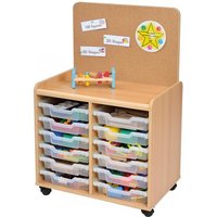 Windwood Early Years Shallow Tray Storage Unit with Cork Panel and Castors