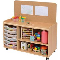 Windwood Early Years Shallow Tray Storage Unit with 2 Shelves and Cork Panel
