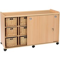 Woodland 12 Wicker Basket Classroom Storage Unit with Sliding Doors
