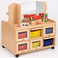 Double Sided Classroom Resource Unit with Mirror/Display Shelf Trays & Doors
