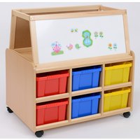 Double Sided Storage Unit with Dry Wipe Magnetic Easel & Deep Trays