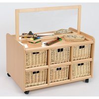 Double Sided Storage Unit with Mirror & Wicker Baskets
