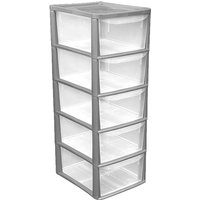 Plastic Storage Unit 5 Drawers 55 Litres Large - Silver & Clear by Thumbs Up Bury