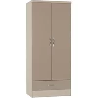 Seconique Nevada Oyster Gloss and Oak 2 Door 1 Drawer Wardrobe