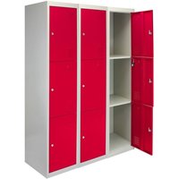 Steel Lockers 9 Compartments 180cm - Grey & Red Set Of Three Flatpack by Raven