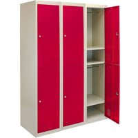 Steel Lockers 6 Compartments 180cm - Grey & Red Set Of Three Flatpack by Raven