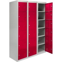 Steel Lockers 18 Compartments 180cm - Grey & Red Set Of Three Flatpack by Raven