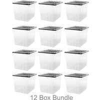 12 x Plastic Storage Boxes 110 Litres Extra Large - Clear & Black Supa Nova by Strata