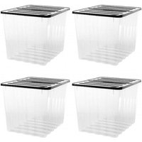 4 x Plastic Storage Boxes 110 Litres Extra Large - Clear & Black Supa Nova by Strata
